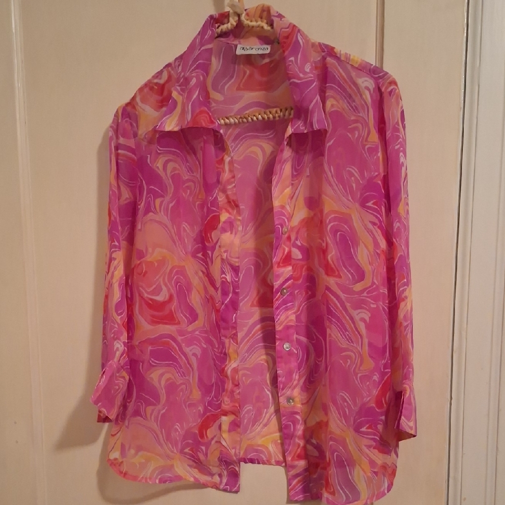 Apparenza Vivid Pink and Yellow Patterned Blouse‎